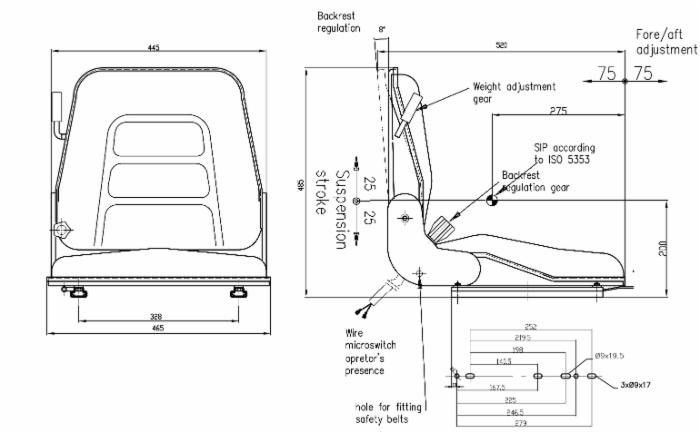 Sedile in sky con molleggio incorporato e cinture - Seat Industries