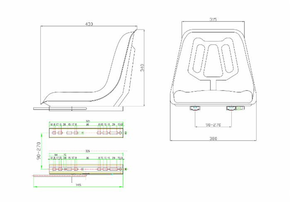 Sedile per macchine di pulizia industriale in sky nero 415x380x350mm - Seat Industries