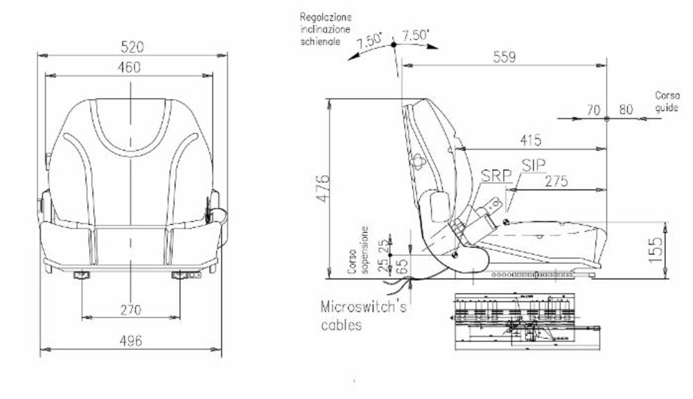 Sedile MUL020MA in sky nero con sospensione meccanica microswitch e cintura - Seat Industries