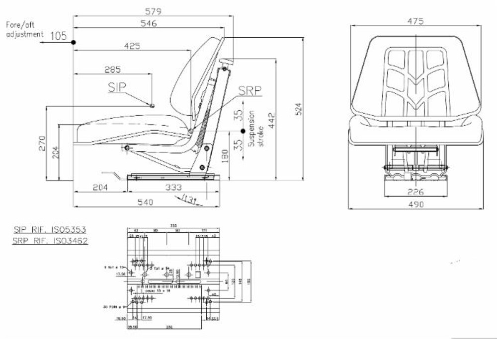 Sedile 3 in sky nero con sospensione meccanica - Seat Industries