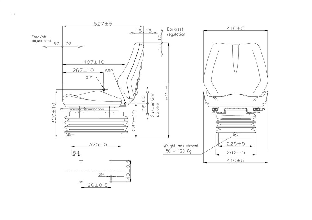 Sedile Small in sky nero con sospensione pneumatica - Seat Industries