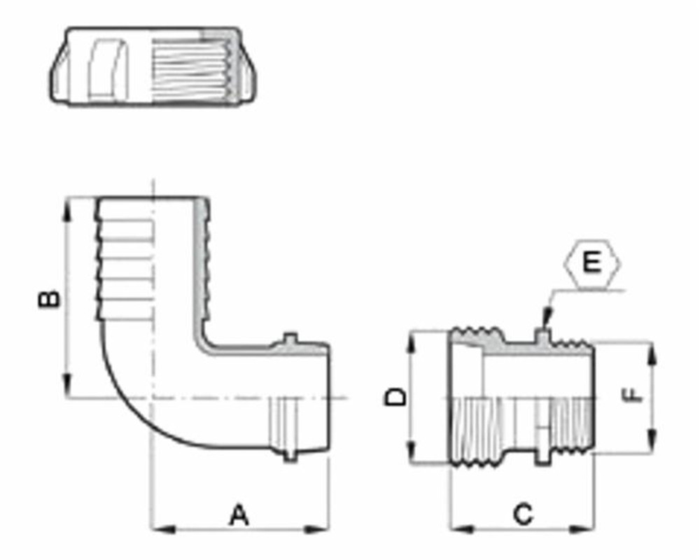 Raccordo portagomma curvo in 3 pezzi Ø 40 filettatura G1"1/2 - Arag