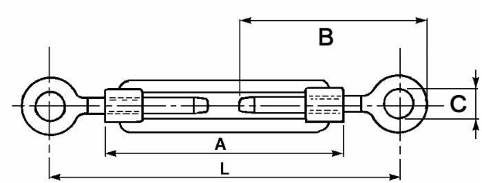 Tenditore a due occhi in acciaio con Ø filetto 1/4" e l minima = 140mm - Ama