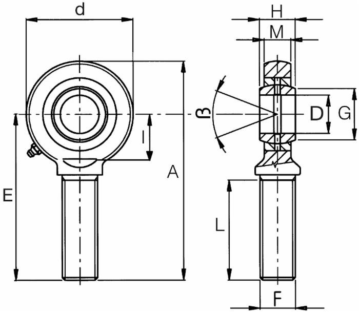 Terminale a snodo maschio per terzo punto Ø 20mm con accoppiamento acciaio su acciaio - Ama