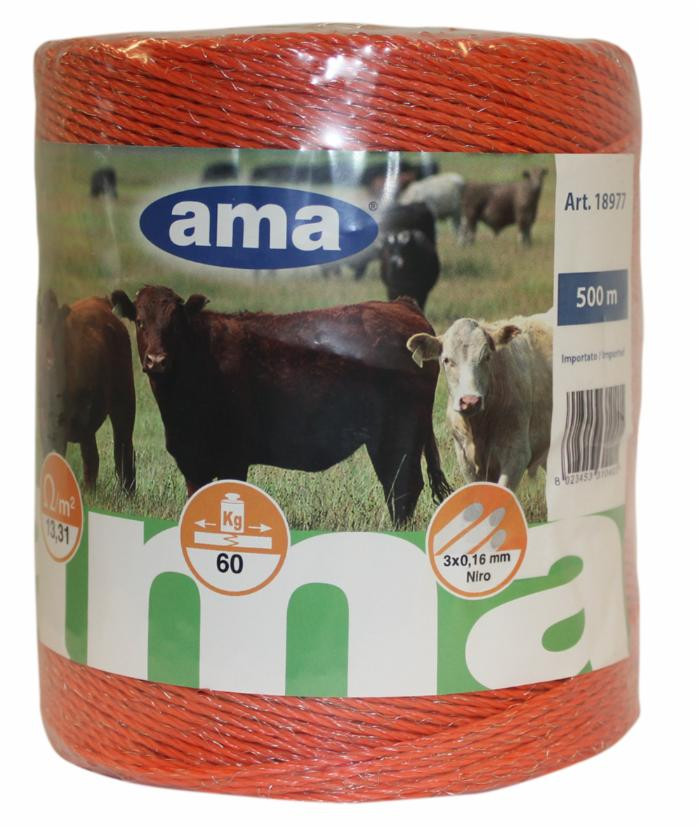Bobina filo elettrificato arancione 500m 3 conduttori acciaio - Ama