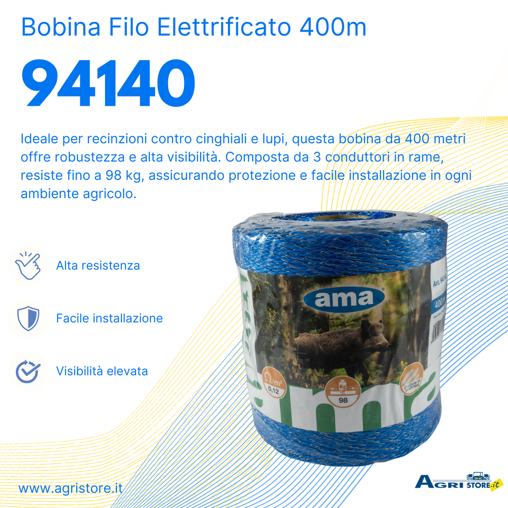Bobina filo elettrificato per cinghiali Premium line 400m 3 conduttori - Ama