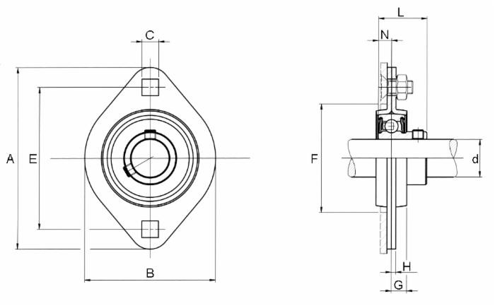 Supporto a flangia a 2 fori in lamiera stampata SBPFL 204 con cuscinetto Ø 20mm - Ama