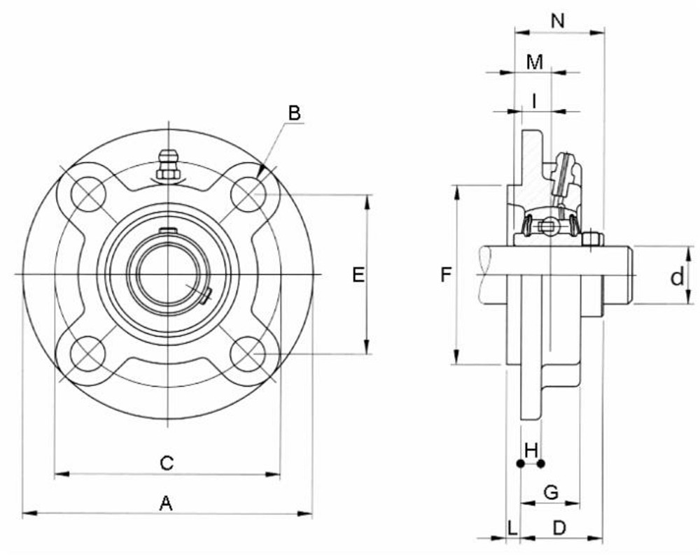 Supporto a flangia tonda autoallineante UCFC 204 con cuscinetto Ø 20mm - Ama