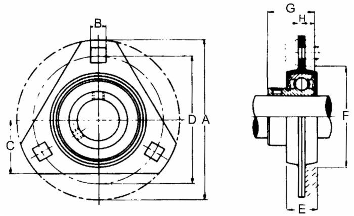 Supporto a flangia triangolare in lamiera stampata SBPFT 205 con cuscinetto Ø 25mm - Ama