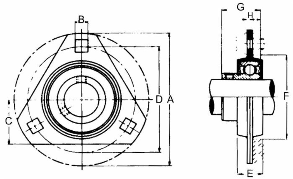 Supporto a flangia triangolare in lamiera stampata SBPFT 204 con cuscinetto Ø 20mm - Ama