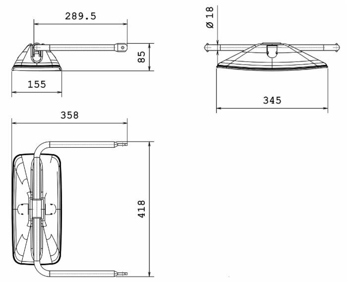 Specchio retrovisore destro Ama lunghezza braccio 270mm - Ama