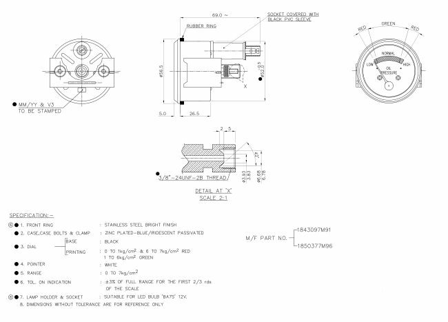 Manometro olio motore analogico 0-7bar filettatura 3/8 UNF - Ama
