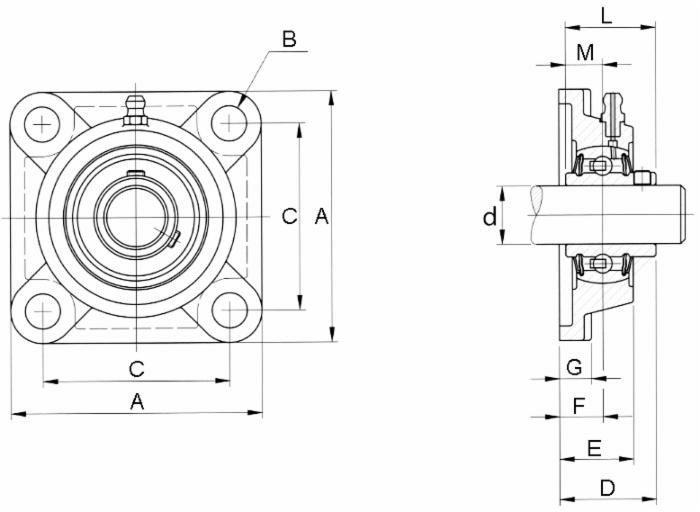 Supporto a flangia quadra autoallineante Ama UCF 208  con cuscinetto Ø 40mm - Ama