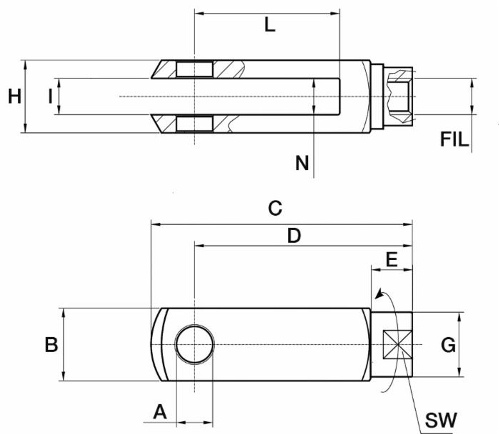 Forcella gambo rotante filetto M10 dx - Ama