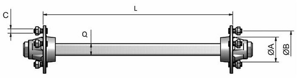Assale senza freno Q40 a 5 fori l = 1200mm - Adr