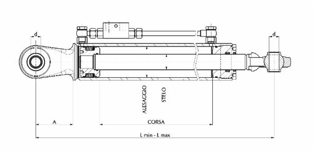 Terzo punto idraulico con snodo anteriore e posteriore 63x35x210mm - Ama