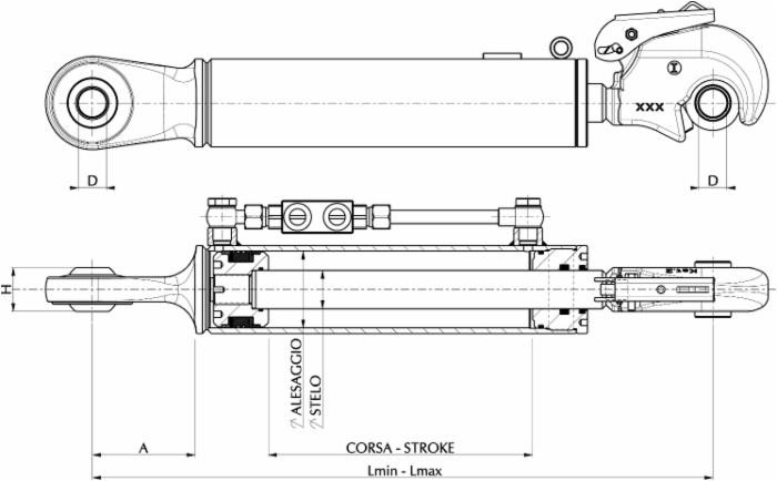 Terzo punto idraulico per trattore II cat. alesaggio 70mm Ø stelo 35mm lunghezza 564-804mm versatile e resistente - Ama