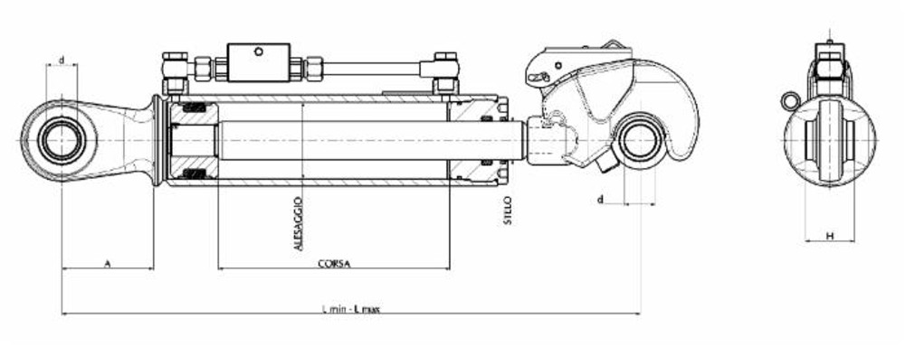 Terzo punto idraulico seconda categoria verniciato 70x35x250mm - Ama