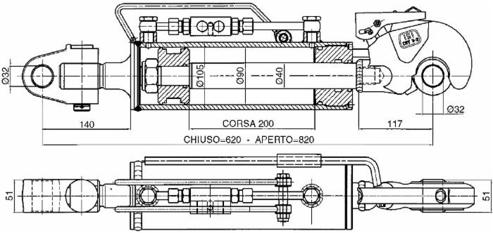 Terzo punto idraulico per trattore III cat. alesaggio 90mm Ø stelo 40mm lunghezza 631-831mm con gancio rapido - Ama