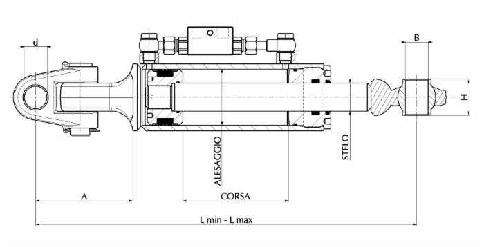 Terzo punto idraulico adattabile Same-Fiat 80x40x190mm - Ama