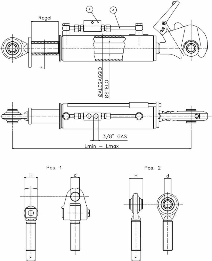 Terzo punto idraulico terza categoria con gancio rapido completo 80x40x210mm - Ama