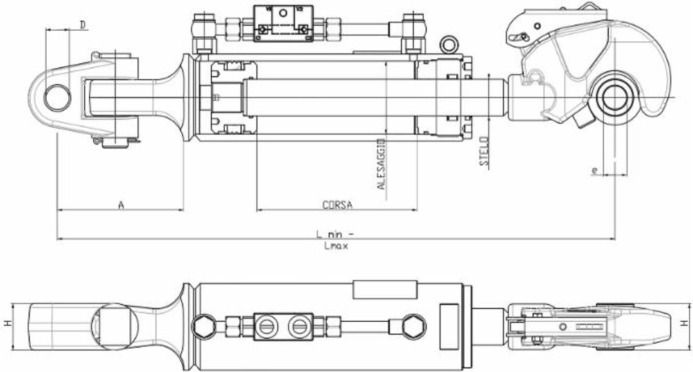 Terzo punto idraulico seconda categoria 80x40x220mm applicazione Fiat - Ama