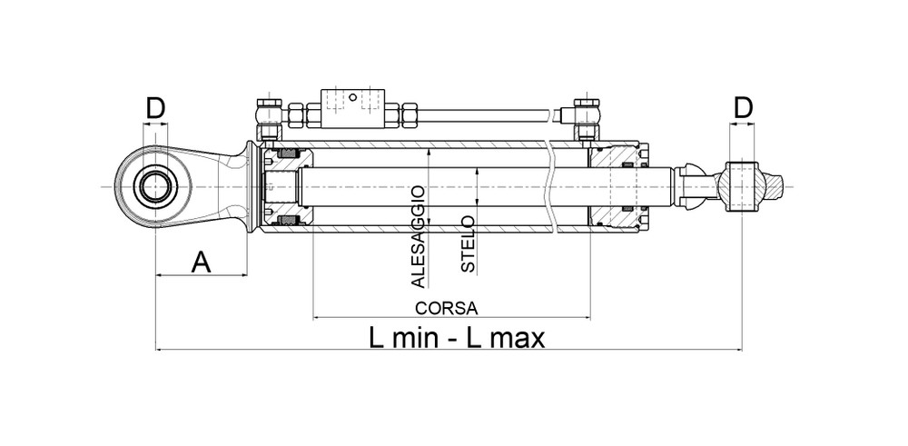 Terzo punto idraulico 80x40x280mm interasse 95 mm - Ama