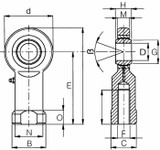 Terminale a snodo femmina per terzo punto Ø 16mm con accoppiamento acciaio su PTFE - Ama