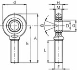 Terminale a snodo maschio per terzo punto Ø 10mm con accoppiamento acciaio su PTFE - Ama