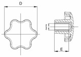 Volantino a 6 lobi femmina Ø 30mm boccola cieca M6 - Ama