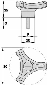 Volantino 3 bracci Ø 80mm con perno M10x30mm - Ama
