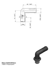 Raccordo portagomma Arag 90° filetto maschio G 3/8" e diametro 16mm - Arag