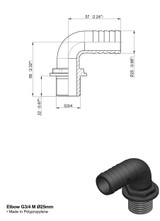 Raccordo portagomma Arag 90° filetto maschio G 3/4" e diametro 25mm - Arag