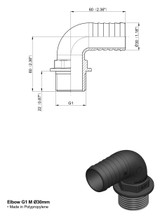 Raccordo portagomma Arag 90° filetto maschio G 1" e diametro 30mm - Arag