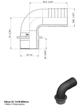 Raccordo portagomma Arag 90° filetto maschio G 1 1/4" e diametro 40mm - Arag