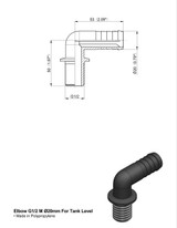 Raccordo portagomma Ø20 Curvo G1/2" maschio per livello - Arag