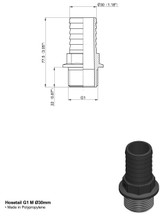 Raccordo portagomma dritto Arag filetto maschio G 1" e diametro 30mm - Arag