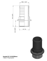 Raccordo portagomma dritto Arag filetto maschio G 1 1/4" e diametro 38mm - Arag