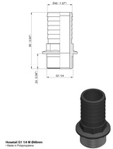 Raccordo portagomma dritto Arag filetto maschio G 1 1/4" e diametro 40mm - Arag