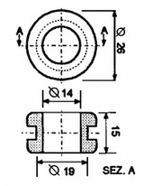 Gommino di protezione per vetro cabine,Ø esterno 26 mm e Ø interno 14 mm - Ama