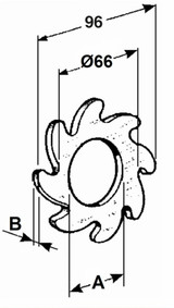 Corona dentata a 8 denti Ø di fissaggio 48 mm e spessore 5 mm - Ama
