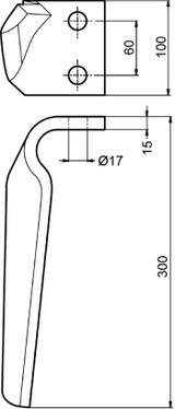 Dente destro erpice 100x300mm con foro 17mm  adattabile a Maschio - Ama