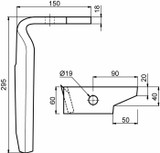 Dente per erpice lunghezza 295mm larghezza 150mm foro Ø 19mm - Ama