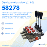 Distributore idraulico da 1/2" a 3 leve doppio effetto 80L - Ama