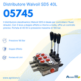 Distributore Walvoil SD5 a 3 leve doppio effetto - 40L - Walvoil
