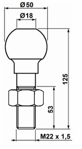 Perno di traino a sfera M22x125mm - Ama