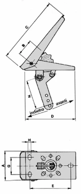Pedale per acceleratore freno o frizione con movimento leva in avanti lunghezza 190mm - Ama