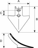 Vomerino a lancia 130x4 per coltivatori in acciaio al boro temperato - Ama