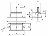 Supporto antivibrante rettangolare Ama 50x40 mm con perno M12 - Ama