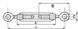 Tenditore a due occhi in acciaio con Ø filetto 3/8" e l minima = 182mm - Ama